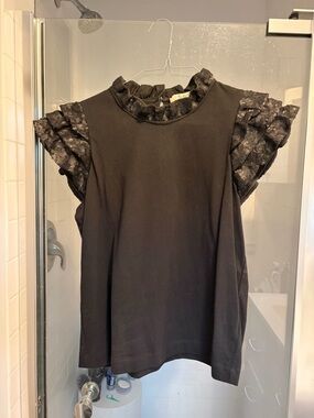 Sea New York Black Lace Ruffle Sleeve Blouse